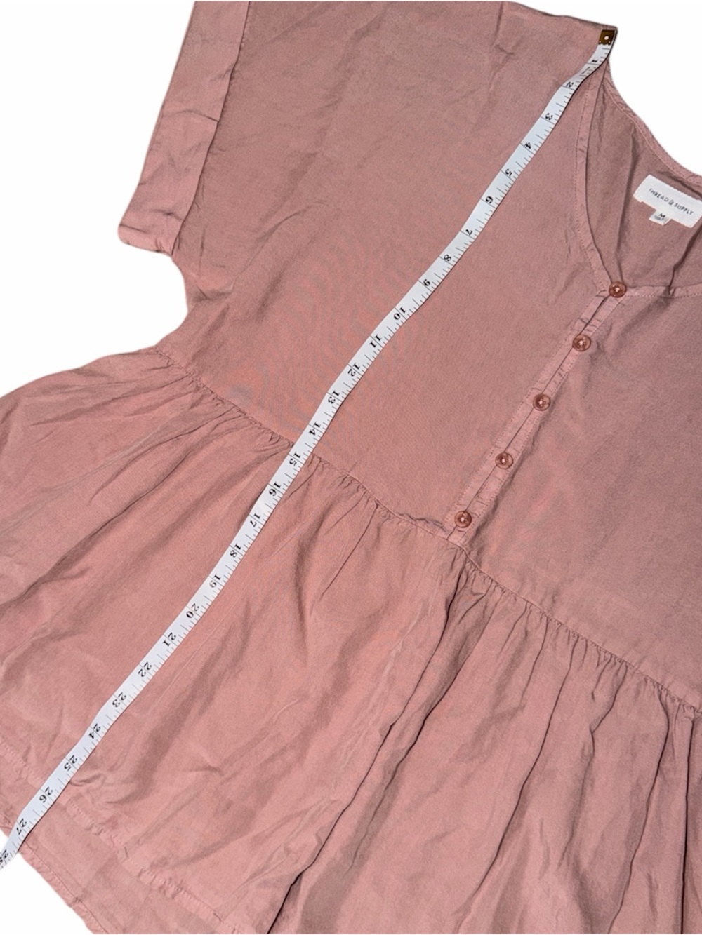 THREAD & SUPPLY Dusty Rose Button-Front Peplum Blouse 100% Loycell - Picture 7 of 8